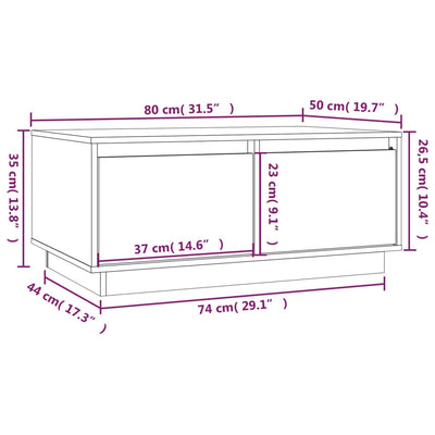 sofabord 80x50x35 cm massivt fyrretræ hvid