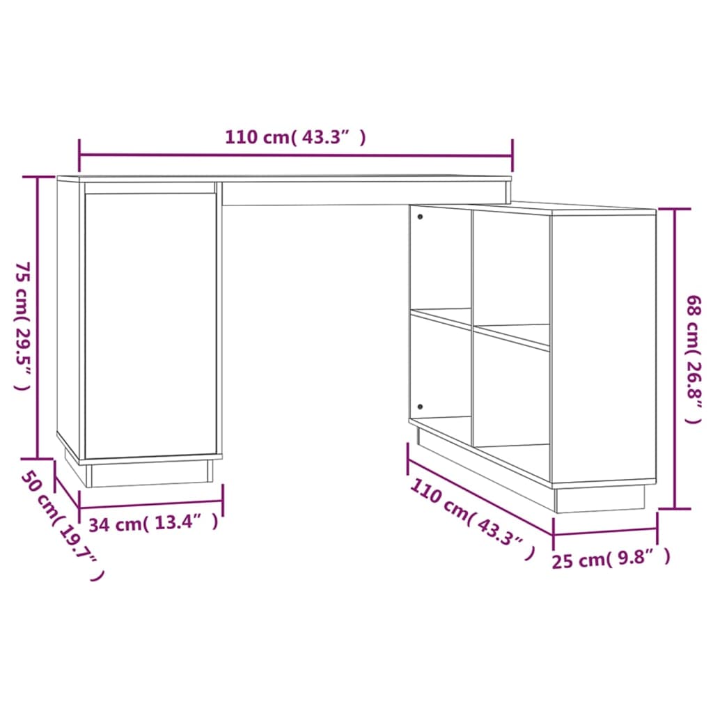 skrivebord 110x50x75 cm massivt fyrretræ hvid