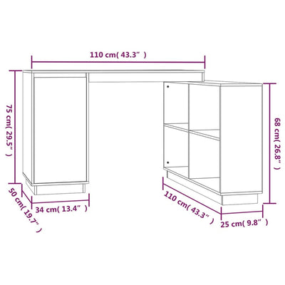 skrivebord 110x50x75 cm massivt fyrretræ sort