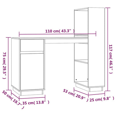 skrivebord 110x53x117 cm massivt fyrretræ