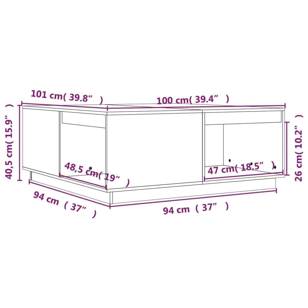 sofabord 100x101x40,5 cm massivt fyrretræ