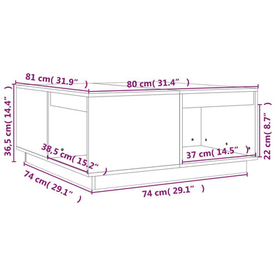 sofabord 80x81x36,5 cm massivt fyrretræ gyldenbrun