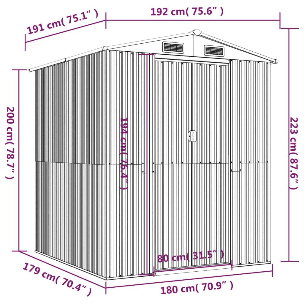 haveskur 192x191x223 cm galvaniseret stål grøn