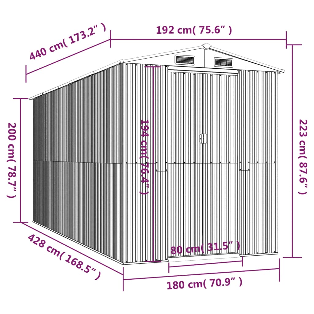 haveskur 192x440x223 cm galvaniseret stål grøn