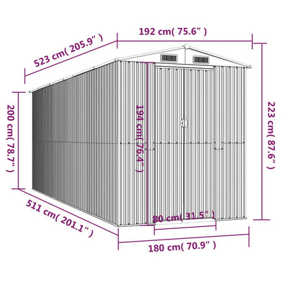 haveskur 192x523x223 cm galvaniseret stål grøn