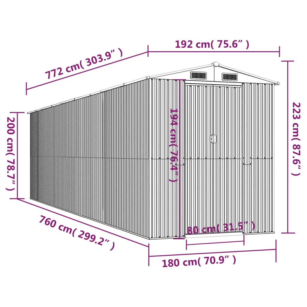 haveskur 192x772x223 cm galvaniseret stål grøn