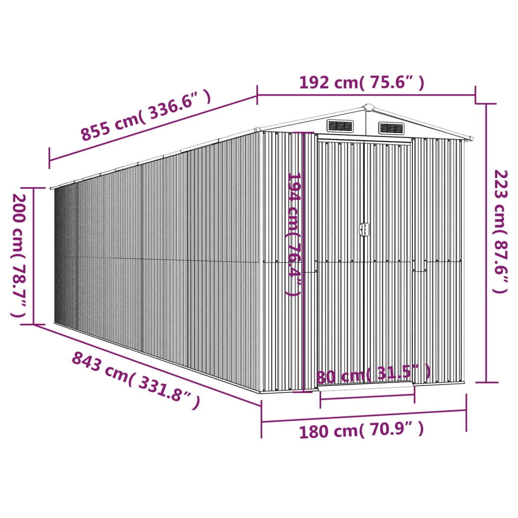 haveskur 192x855x223 cm galvaniseret stål grøn