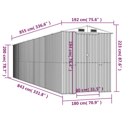 haveskur 192x855x223 cm galvaniseret stål grøn