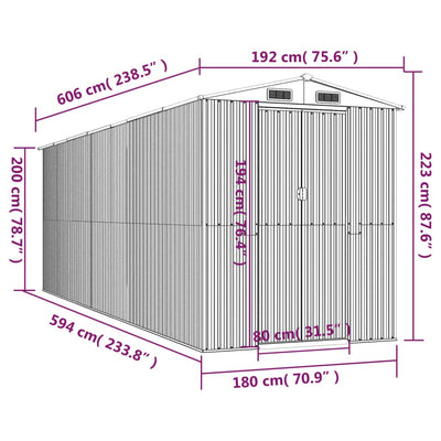 haveskur 192x606x223 cm galvaniseret stål lysegrå