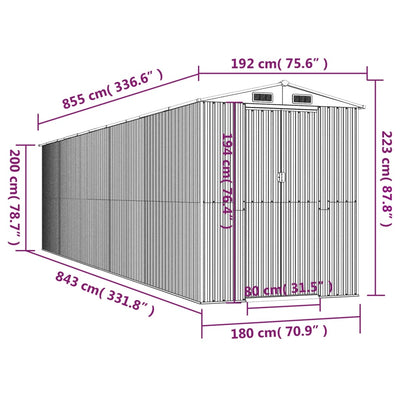 haveskur 192x855x223 cm galvaniseret stål lysegrå