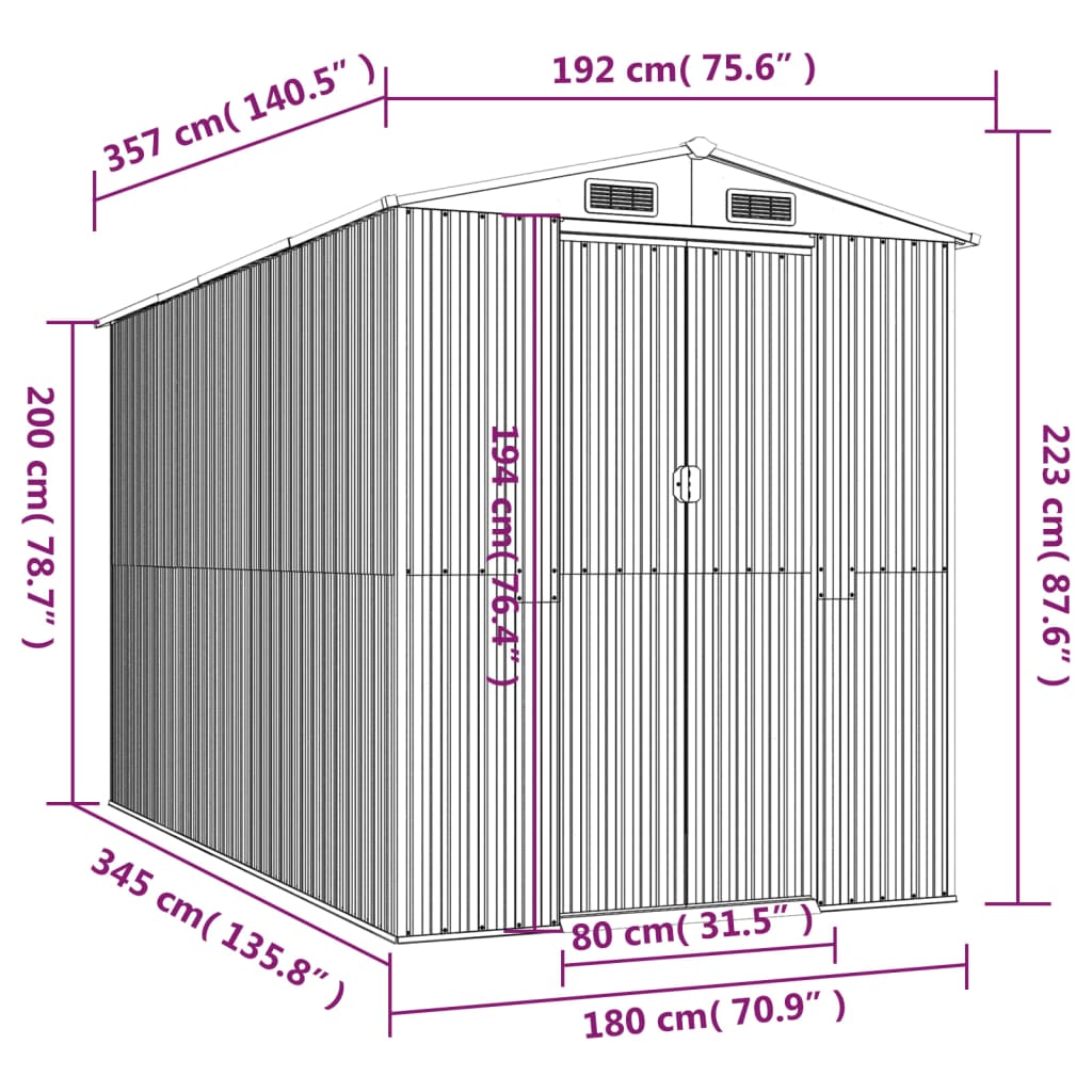 haveskur 192x357x223 cm galvaniseret stål antracitgrå