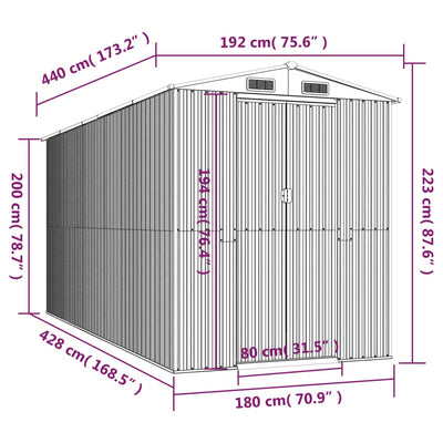 haveskur 192x440x223 cm galvaniseret stål antracitgrå