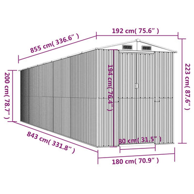 haveskur 192x855x223 cm galvaniseret stål antracitgrå