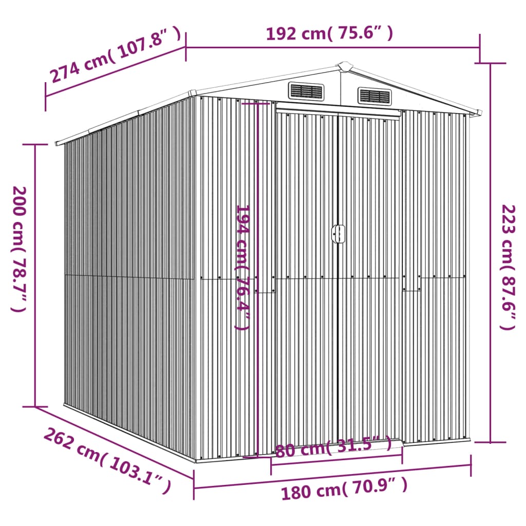 haveskur 192x274x223 cm galvaniseret stål lysebrun