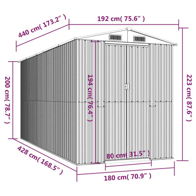 haveskur 192x440x223 cm galvaniseret stål lysebrun