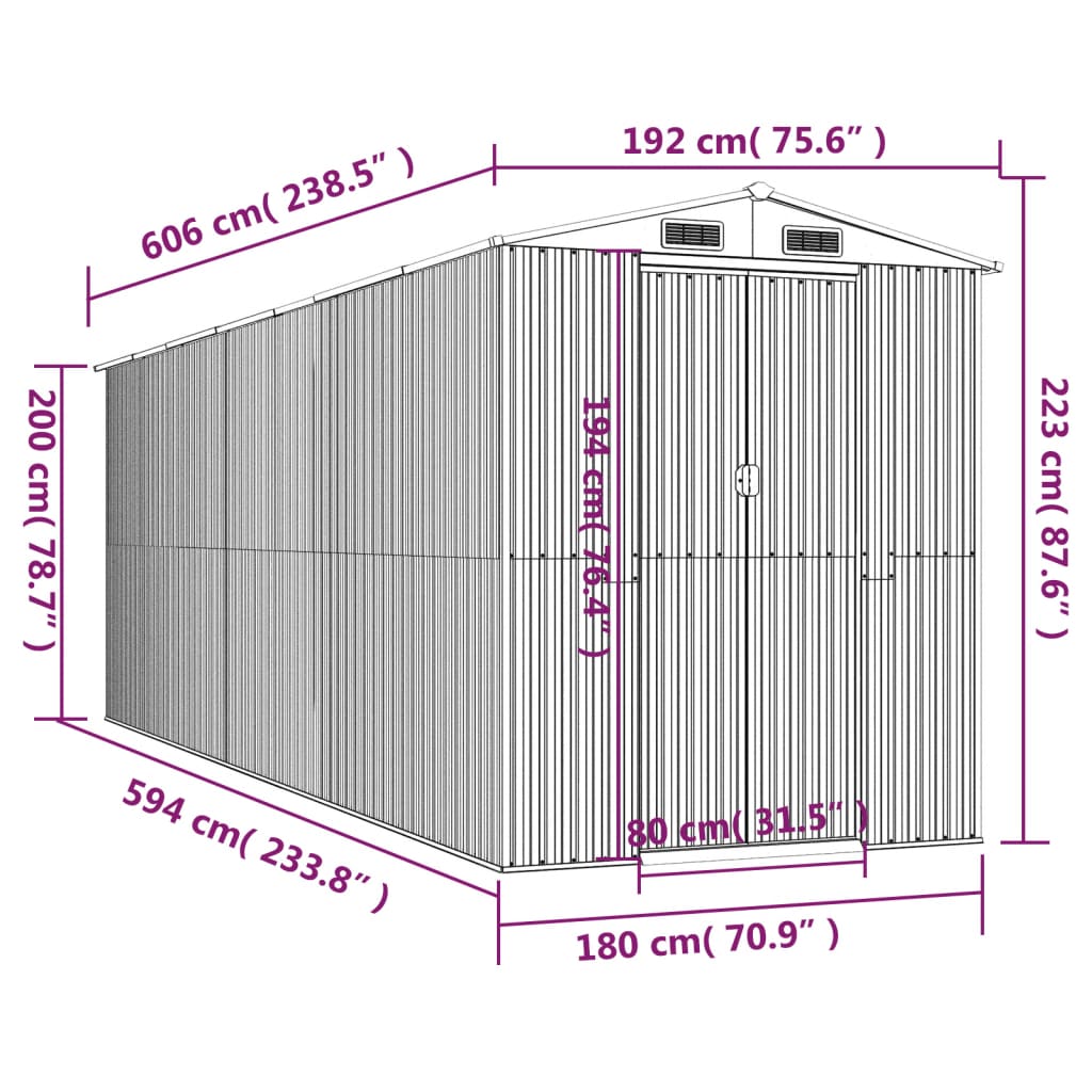 haveskur 192x606x223 cm galvaniseret stål lysebrun