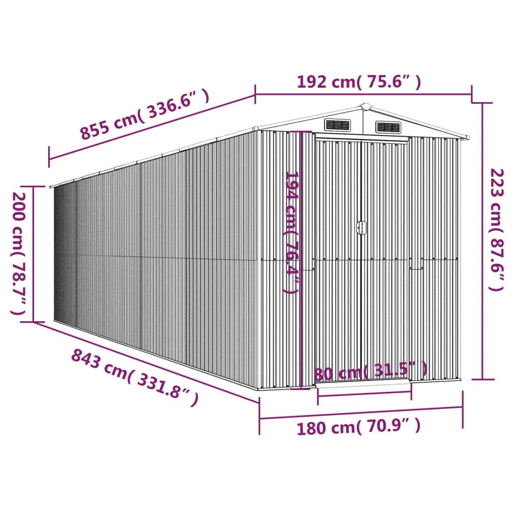 haveskur 192x855x223 cm galvaniseret stål lysebrun