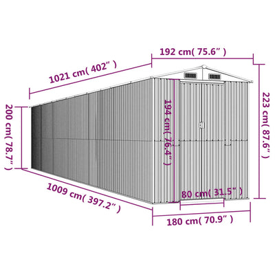 haveskur 192x1021x223 cm galvaniseret stål lysebrun