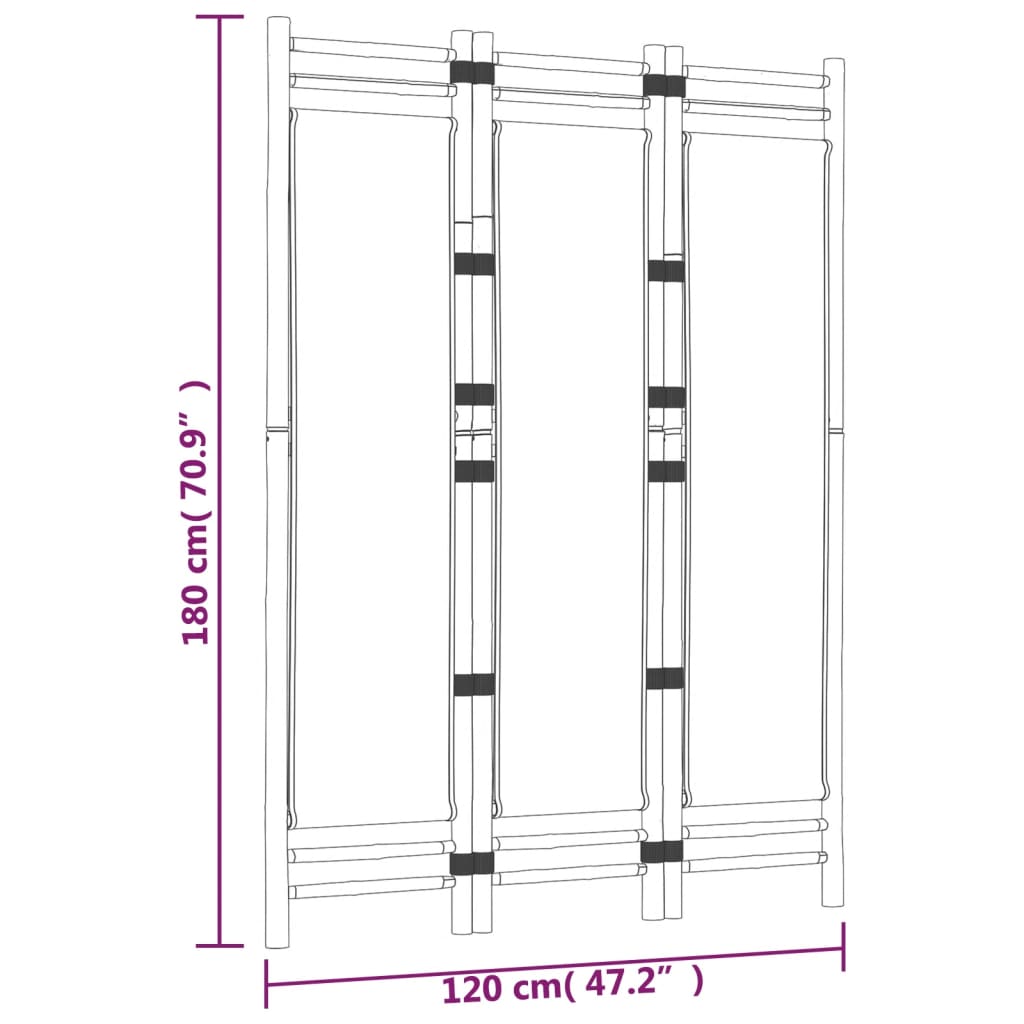 3-panels rumdeler 120 cm foldbar bambus og kanvas