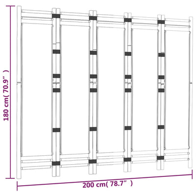 5-panels rumdeler 200 cm foldbar bambus og kanvas