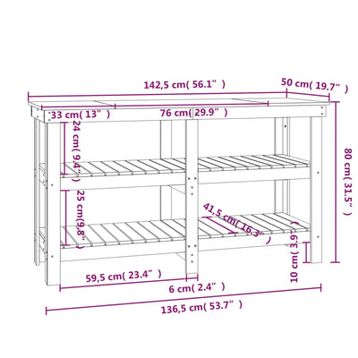 arbejdsbord 142,5x50x80 cm massivt fyrretræ