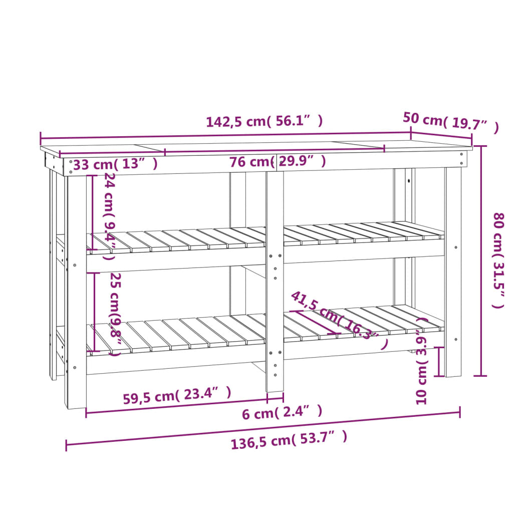 arbejdsbord 142,5x50x80 cm massivt fyrretræ hvid