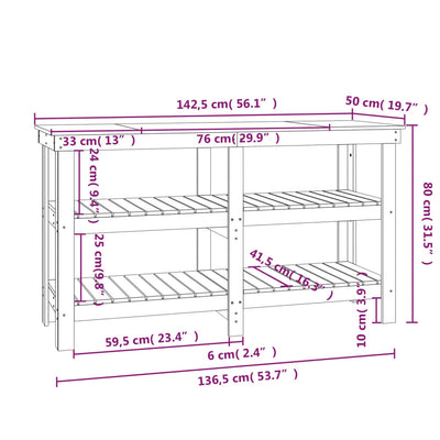 arbejdsbord 142,5x50x80 cm massivt fyrretræ hvid