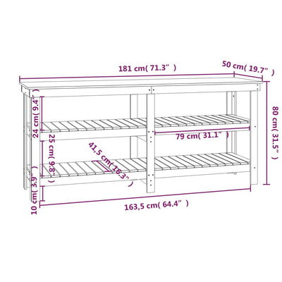 arbejdsbord 181x50x80 cm massivt fyrretræ