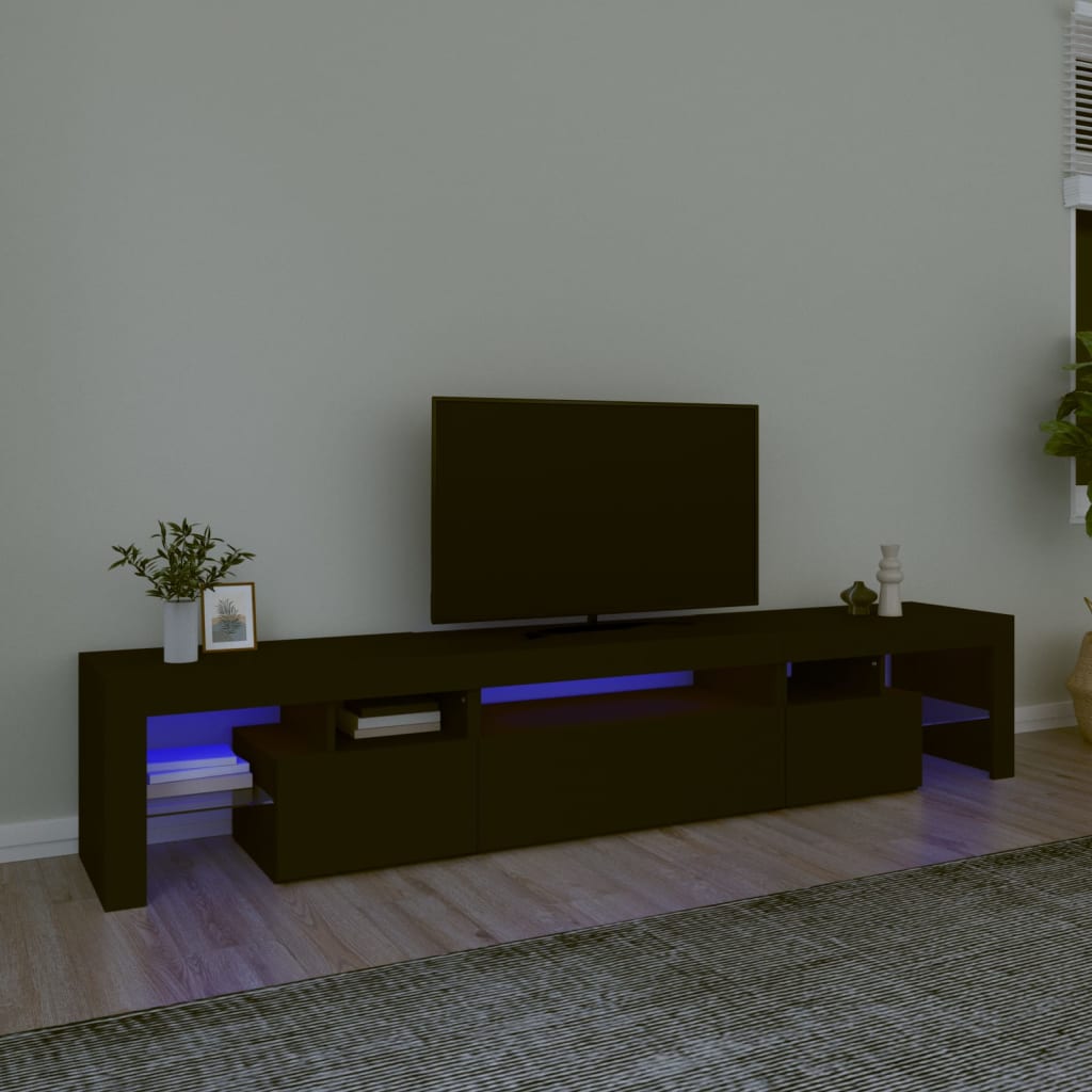 tv-skab med LED-lys 215x36,5x40 cm sort