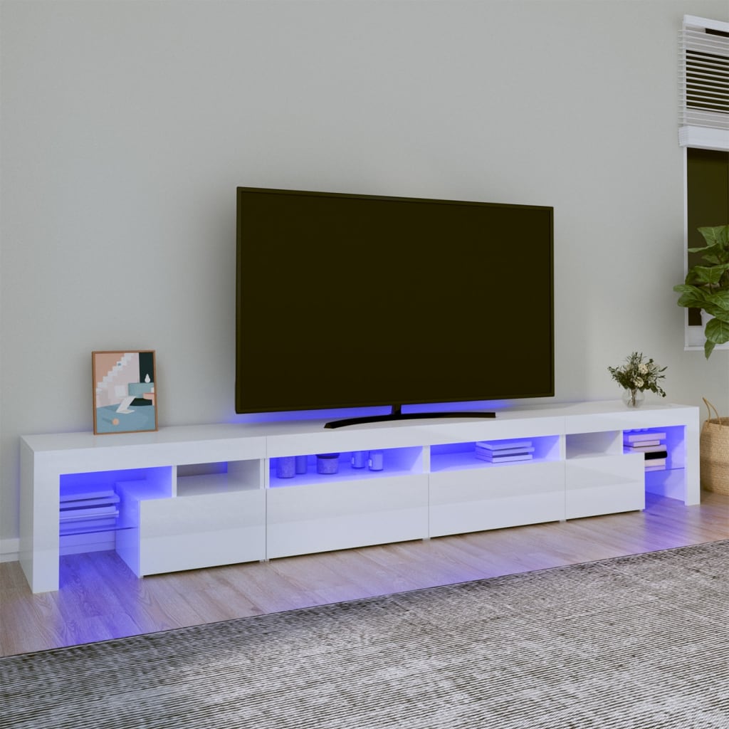 tv-skab med LED-lys 260x36,5x40 cm hvid højglans