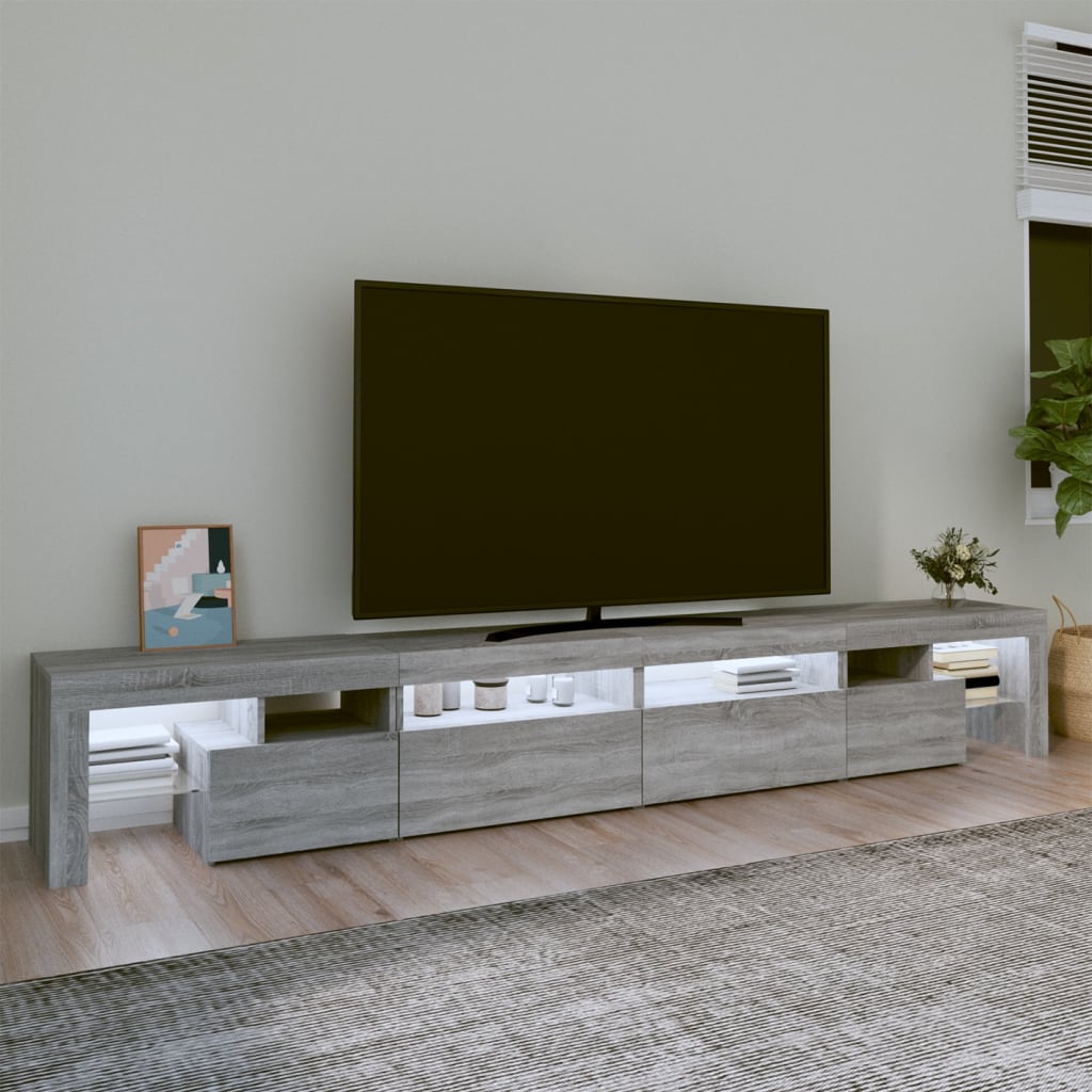 tv-skab med LED-lys 260x36,5x40 cm grå sonoma-eg