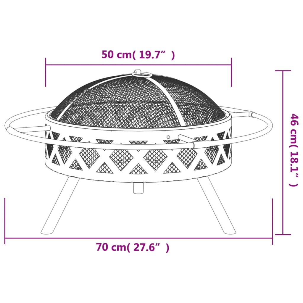 bålfad med ildrager 70 cm XXL stål