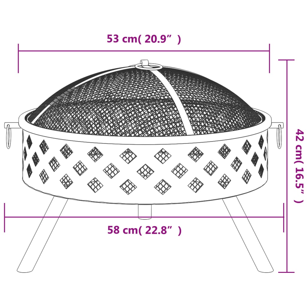 bålfad med ildrager 58 cm XXL stål