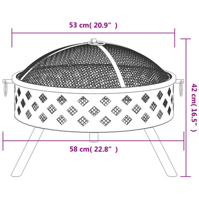 bålfad med ildrager 58 cm XXL stål