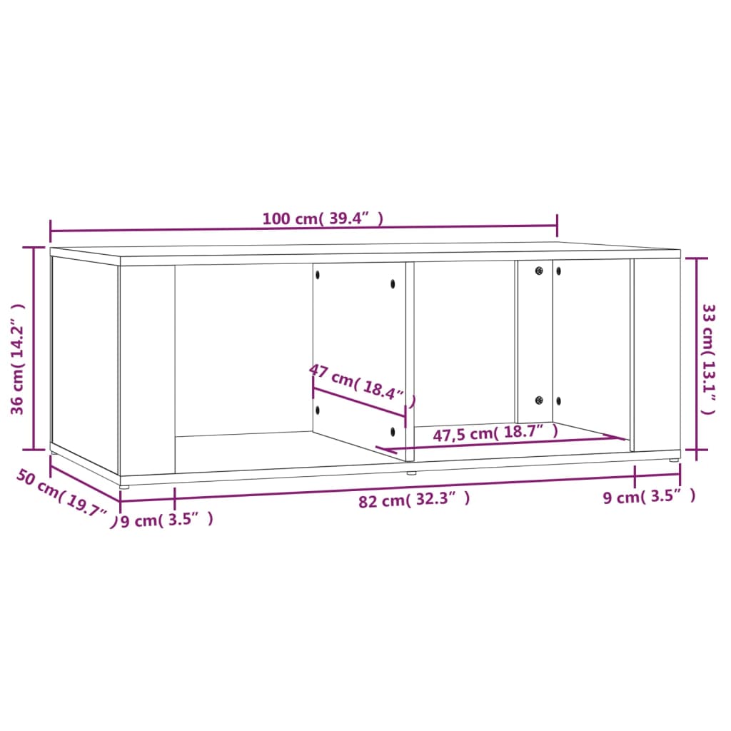 sofabord 100x50x36 cm konstrueret træ hvid