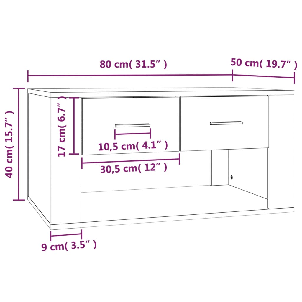 sofabord 80x50x40 cm konstrueret træ sort