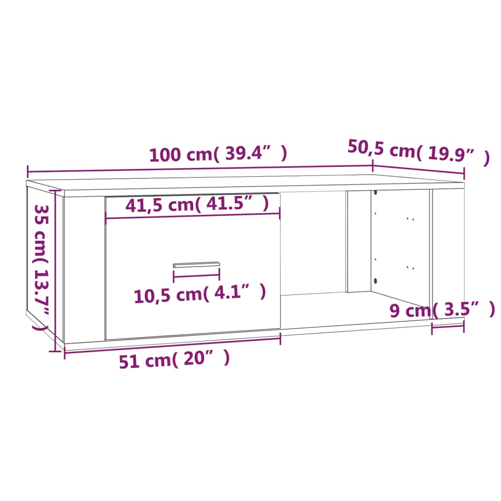 sofabord 100x50,5x35 cm konstrueret træ hvid