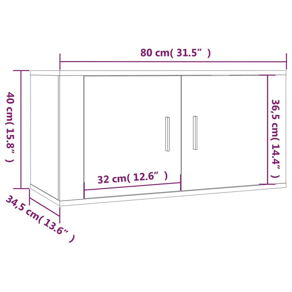 væghængt tv-skab 80x34,5x40 cm hvid