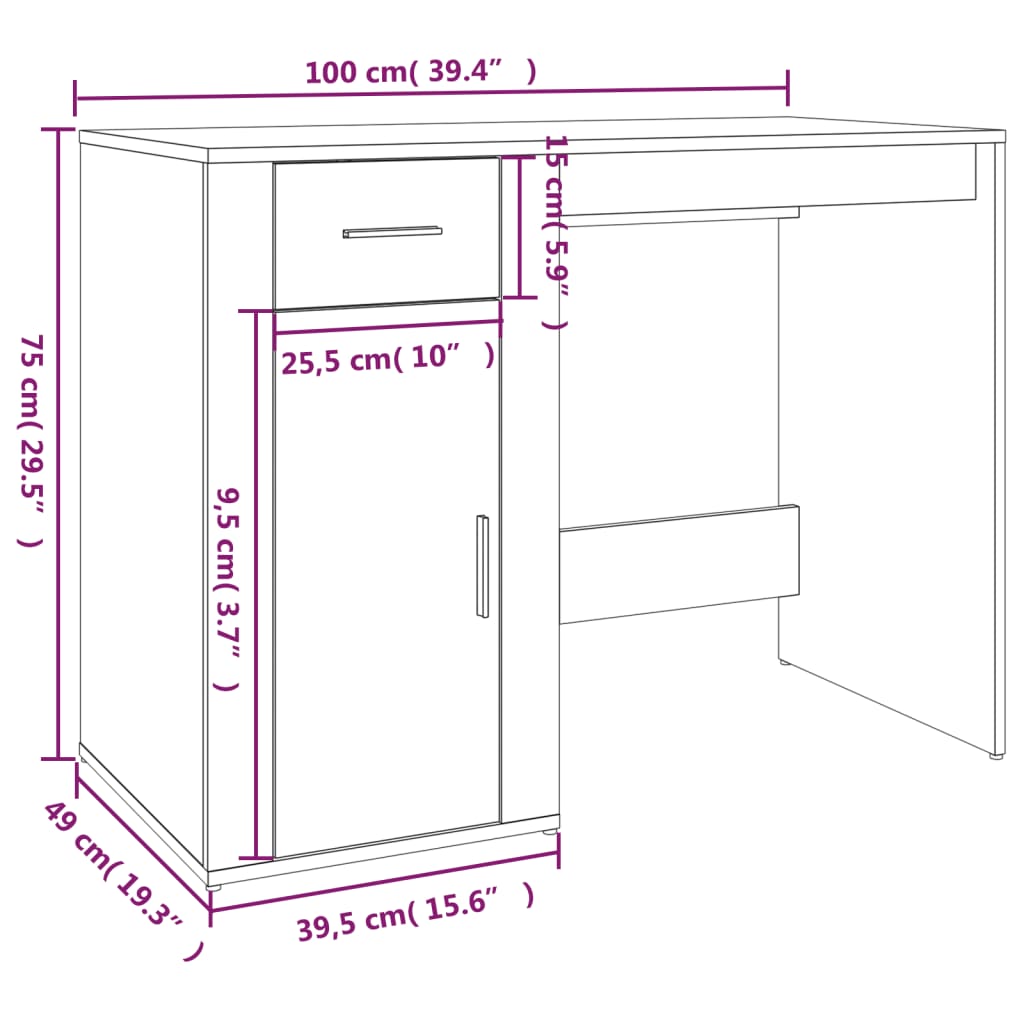 skrivebord 100x49x75 cm konstrueret træ hvid