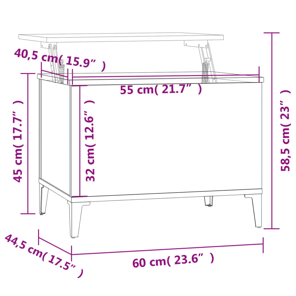 sofabord 60x44,5x45 cm konstrueret træ hvid højglans