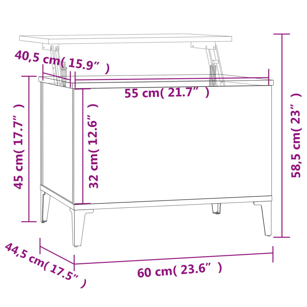 sofabord 60x44,5x45 cm konstrueret træ røget egetræsfarve