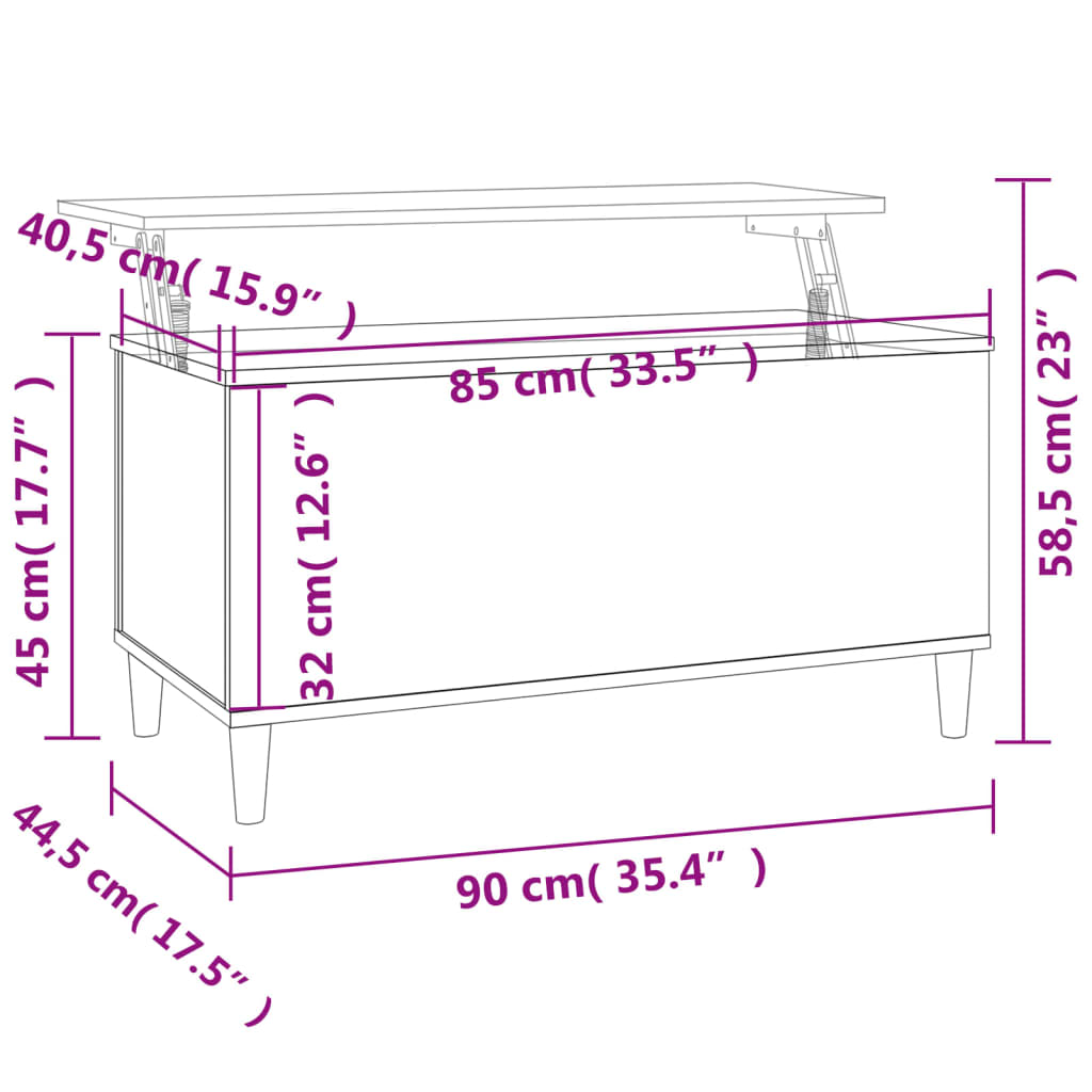 sofabord 90x44,5x45 cm konstrueret træ hvid