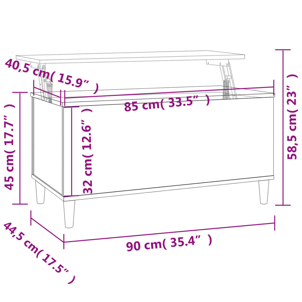 sofabord 90x44,5x45 cm konstrueret træ hvid højglans