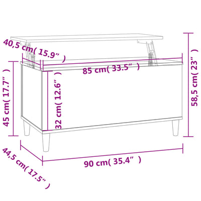 sofabord 90x44,5x45 cm konstrueret træ hvid højglans