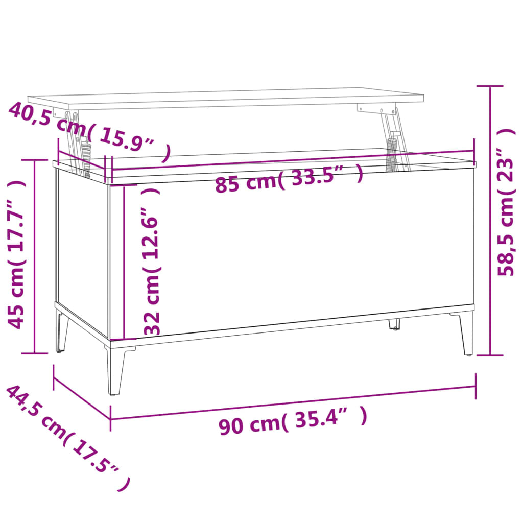 sofabord 90x44,5x45 cm konstrueret træ hvid