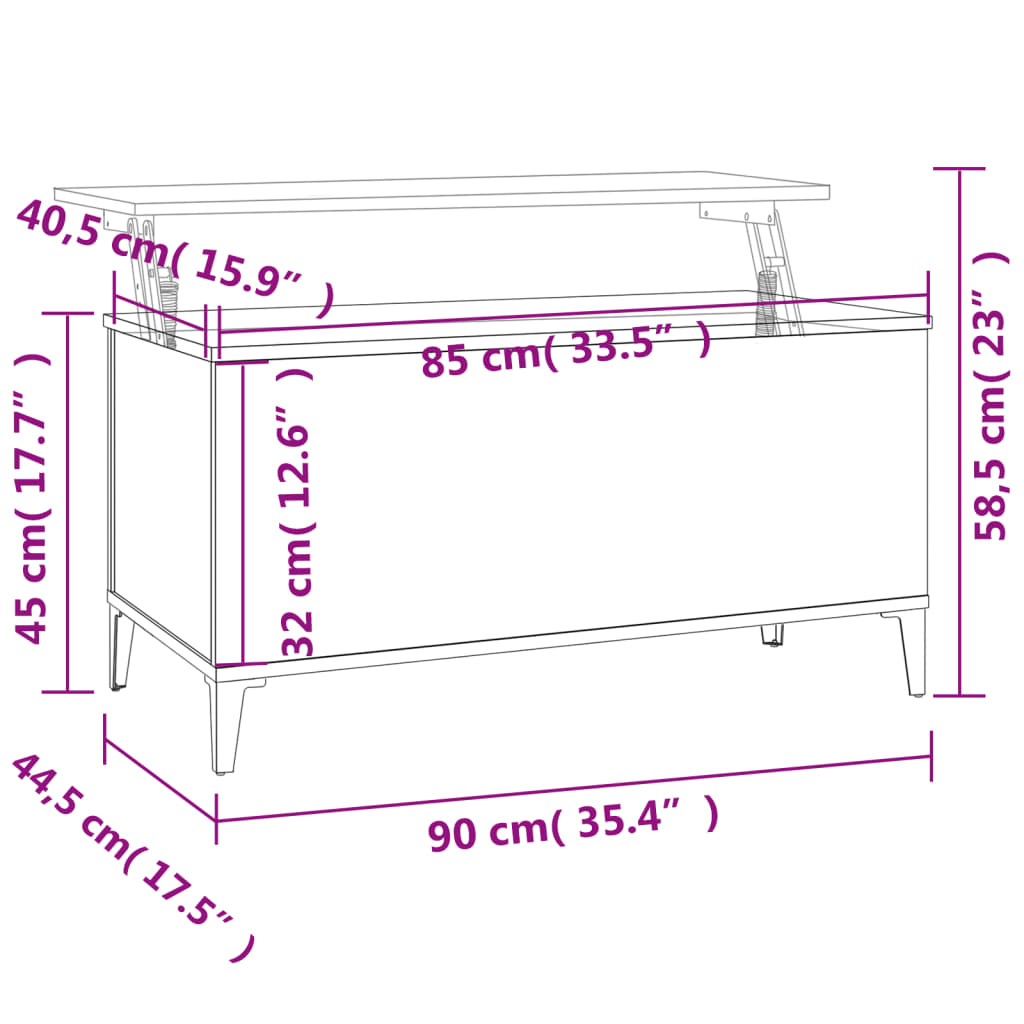 sofabord 90x44,5x45 cm konstrueret træ hvid højglans