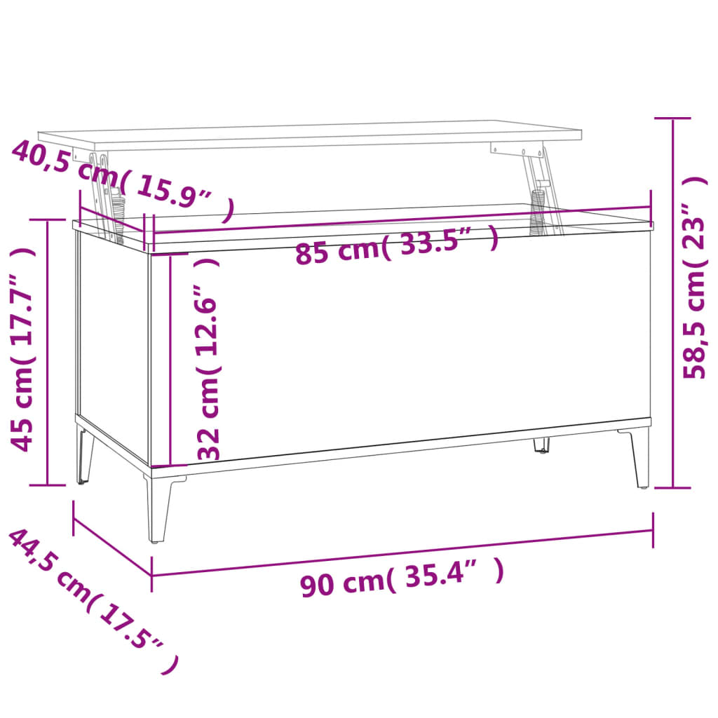 sofabord 90x44,5x45 cm konstrueret træ sonoma-eg