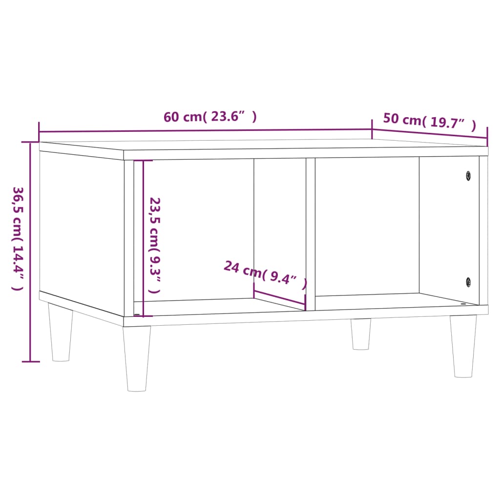 sofabord 60x50x36,5 cm konstrueret træ hvid højglans