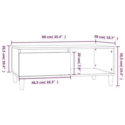 sofabord 90x50x36,5 cm konstrueret træ hvid