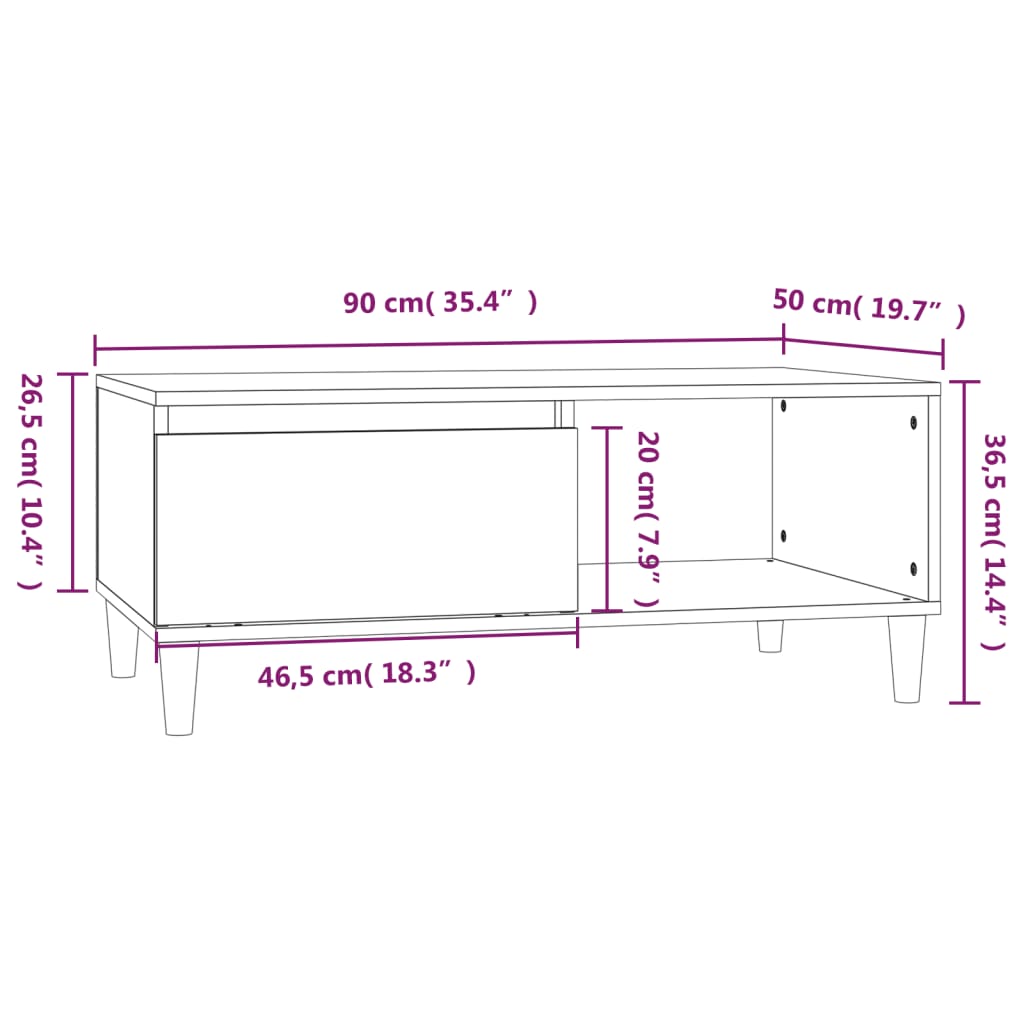 sofabord 90x50x36,5 cm konstrueret træ sort